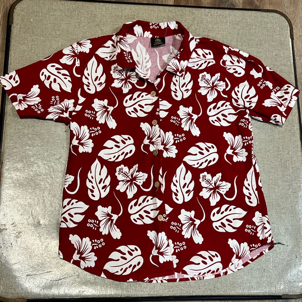 Tropical Red Floral Button Down Shirt